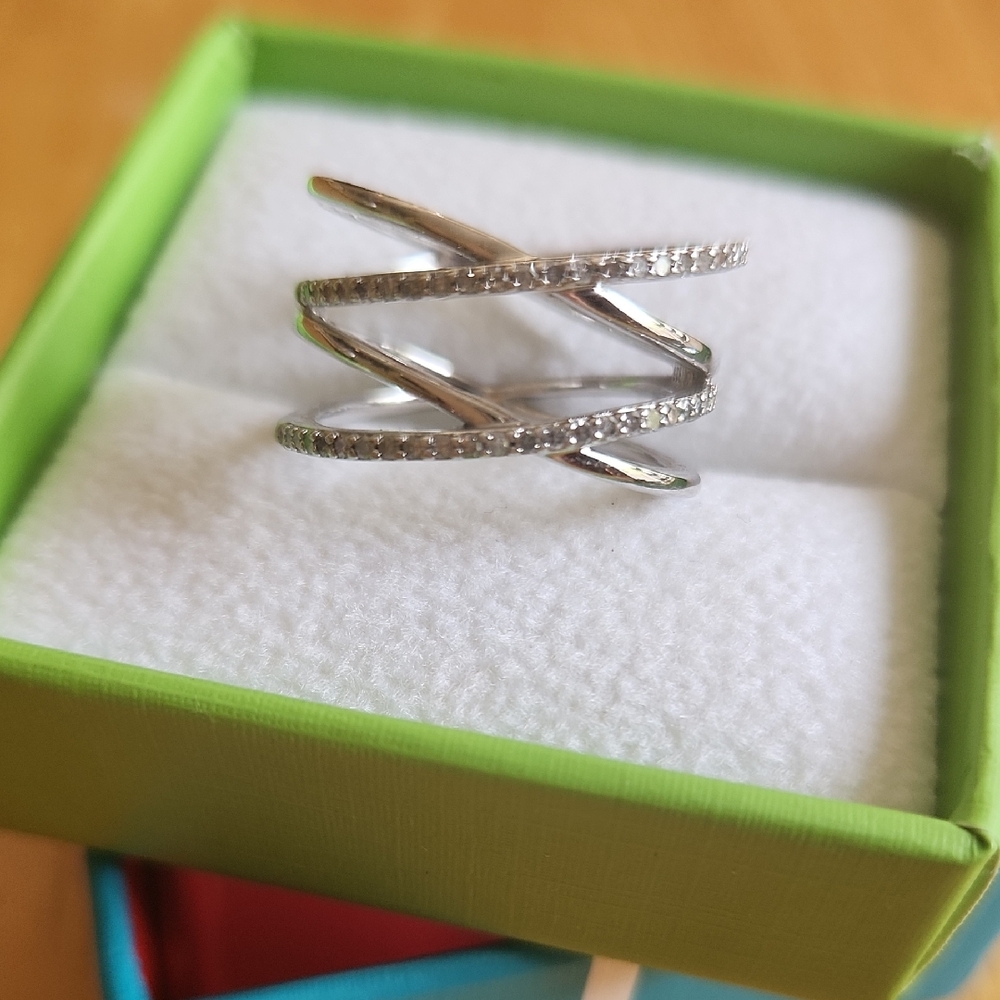 Sterling Silver Diamond Criss Cross Ring